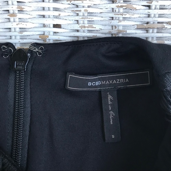 🆕NWOT•BCBGMaxAzria• Fringe Trim Flounce Hem Dress in black size S - Picture 6 of 8